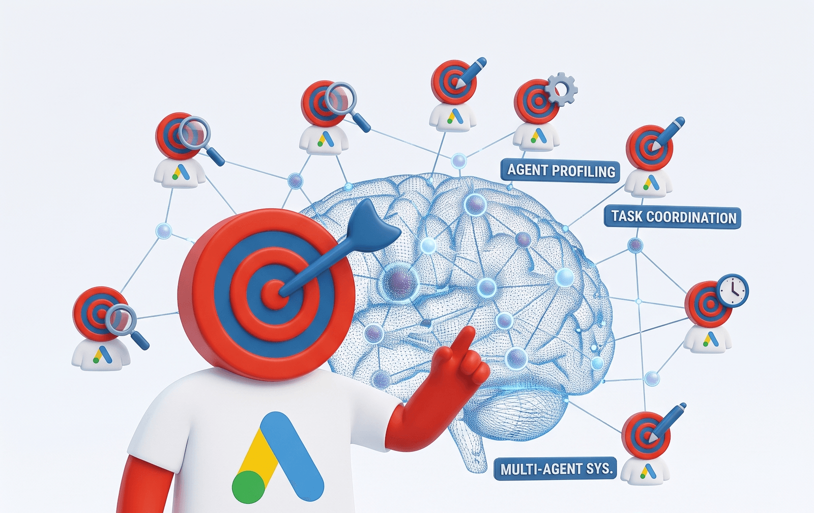 A network of AI agents coordinating tasks