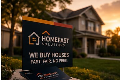 Branded yard sign for a we buy houses real estate investment company