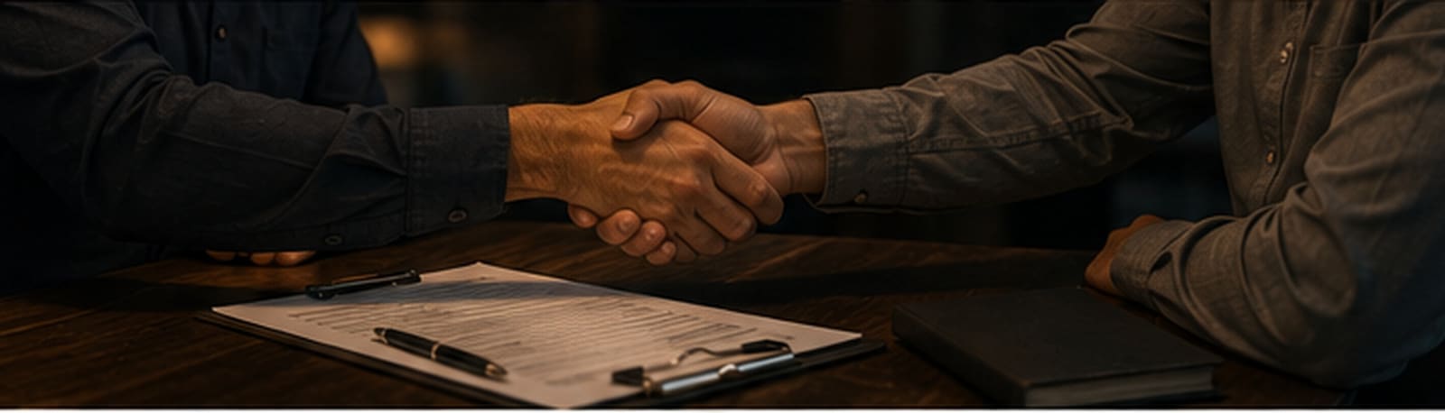 Investor and cash buyer shaking hands over a signed contract