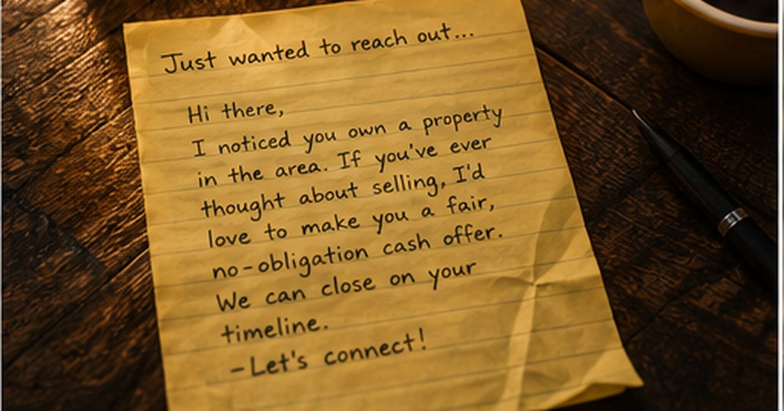 Handwritten style cash offer letter to a property owner