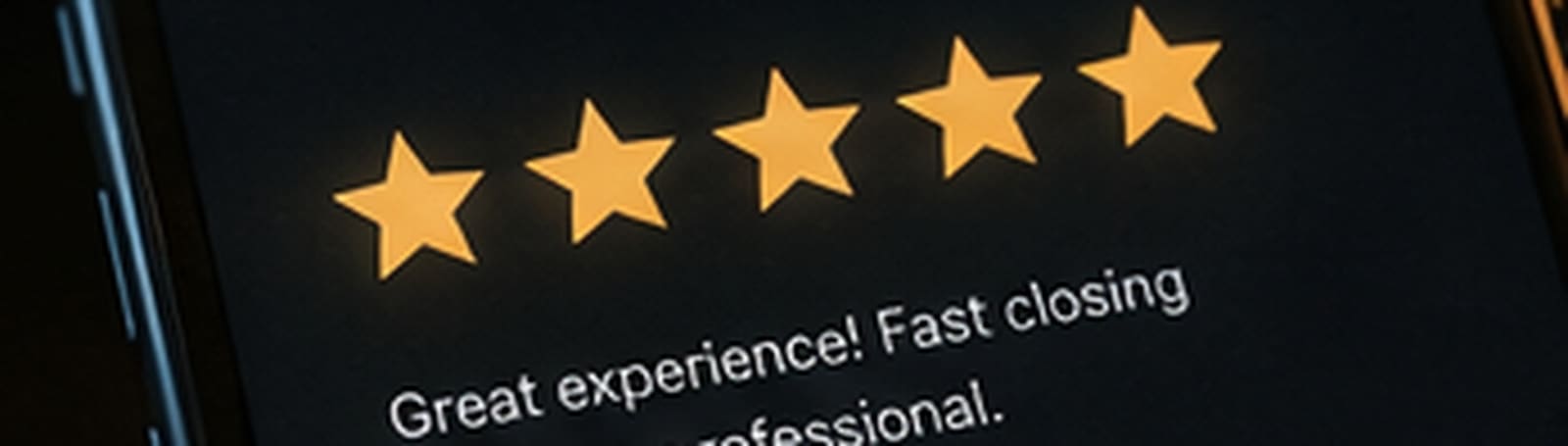 Five star review on a phone for a real estate investor
