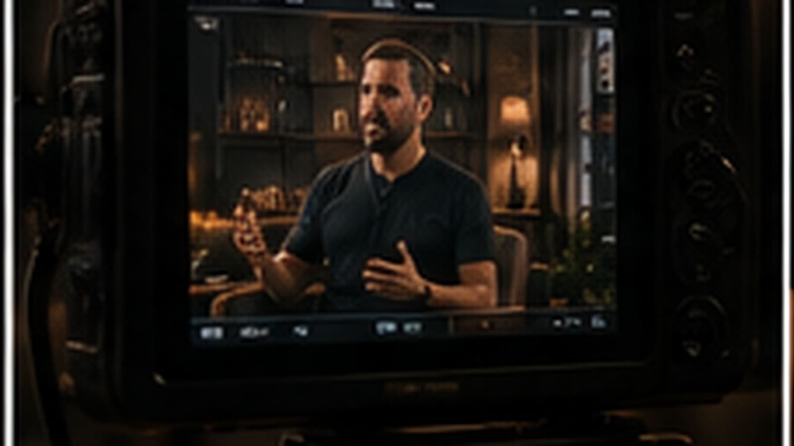 Camera monitor framing a real estate investor interview