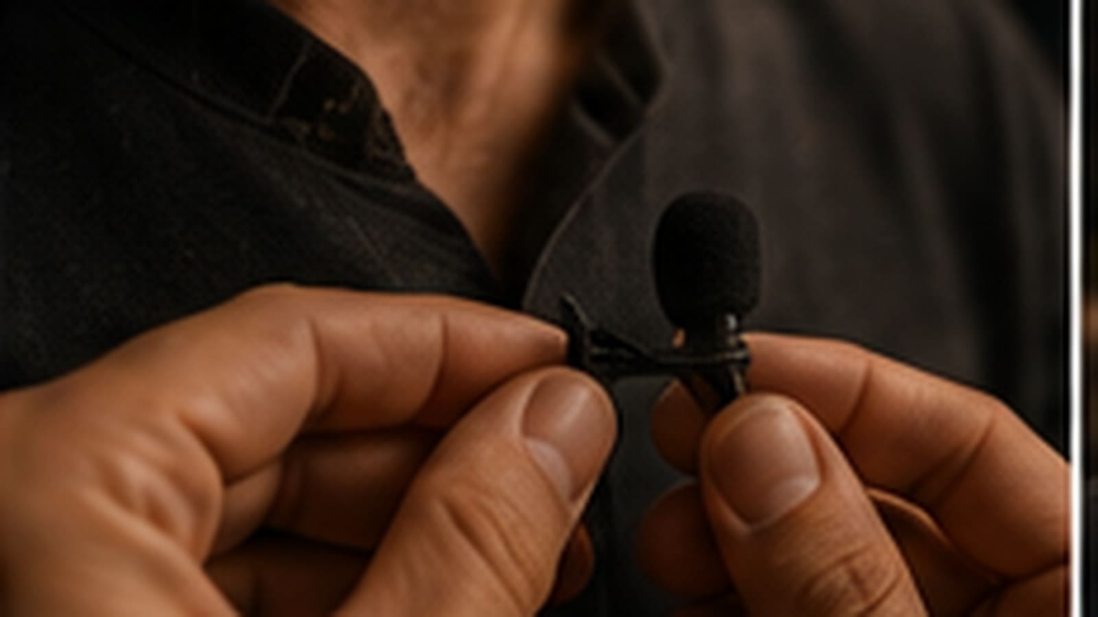 Lavalier microphone setup for an investor video shoot